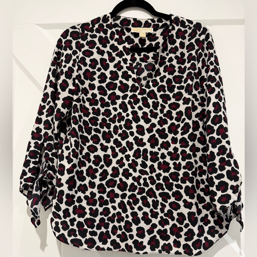 Michael Kors Black and Burgundy Leopard Print Blouse